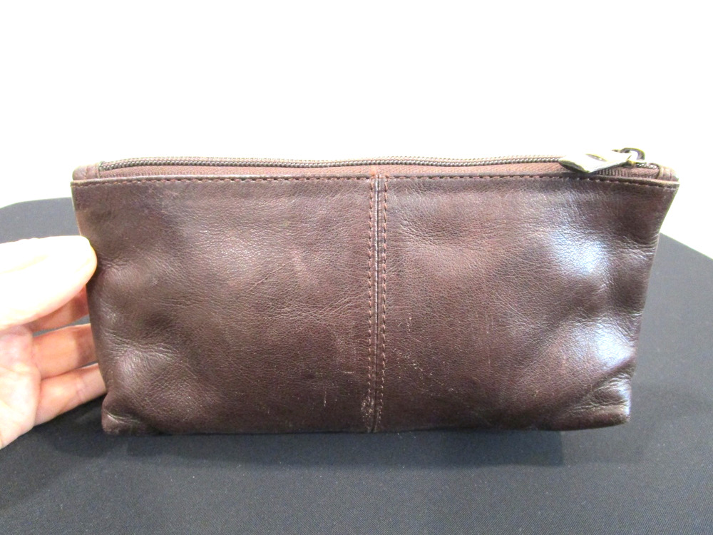 Wilson’s Leather Brown Leather Top Zip Make Up Cosmetic Bag Pouch